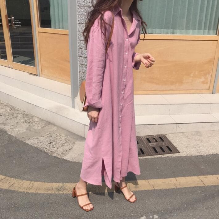 ロングワンピース 二〇二三年新作女性用シャツワンピース長袖二色展開