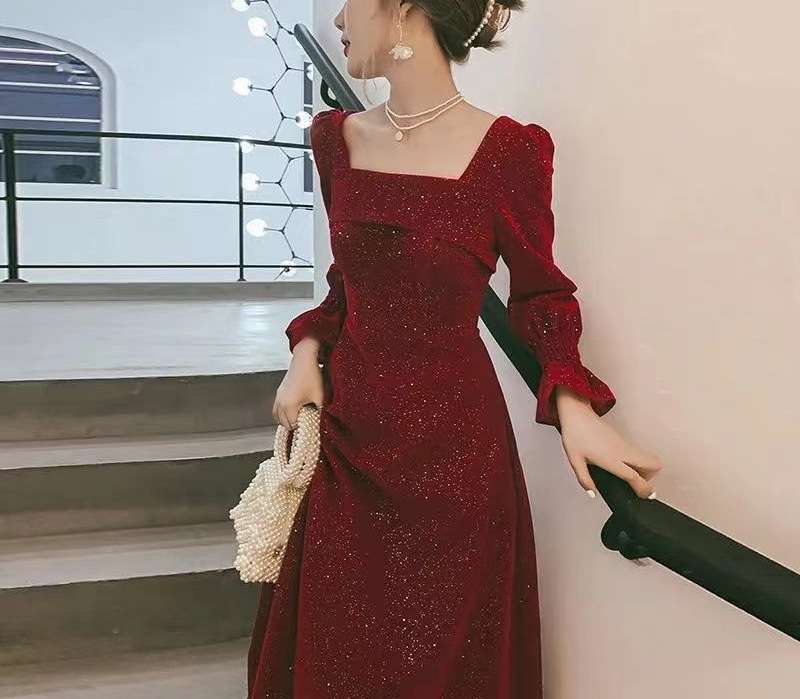 ロングワンピース キラメキ優美 パフスリーブドレス
