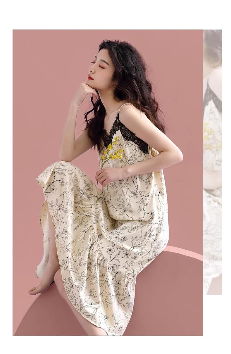 ロングワンピース レース 優美な花柄レース キャミワンピース