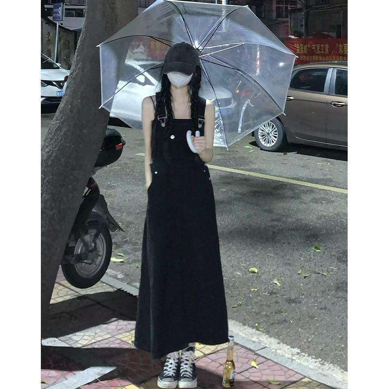 ロングワンピース サロペットデニムワンピース