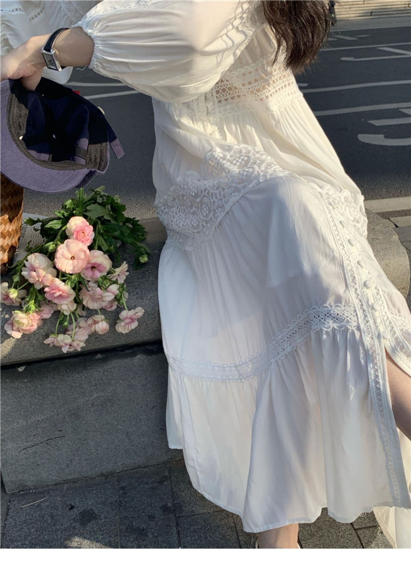 ロングワンピース 優美なレース切替フェミニンマキシワンピース
