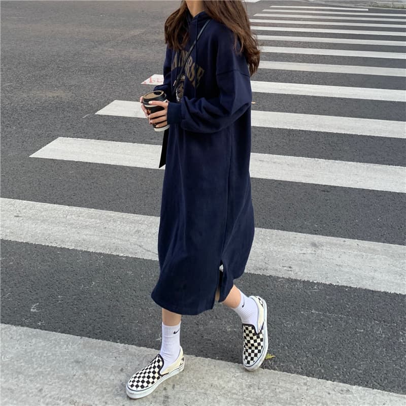 ロングワンピース ゆったりルーズパーカーワンピース