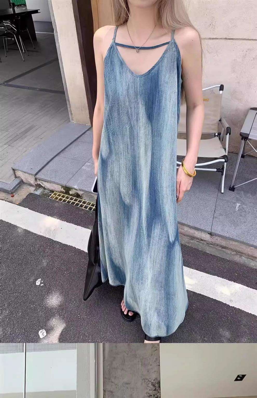 ロングワンピース ゆったり楽ちんキャミソールデニムワンピース