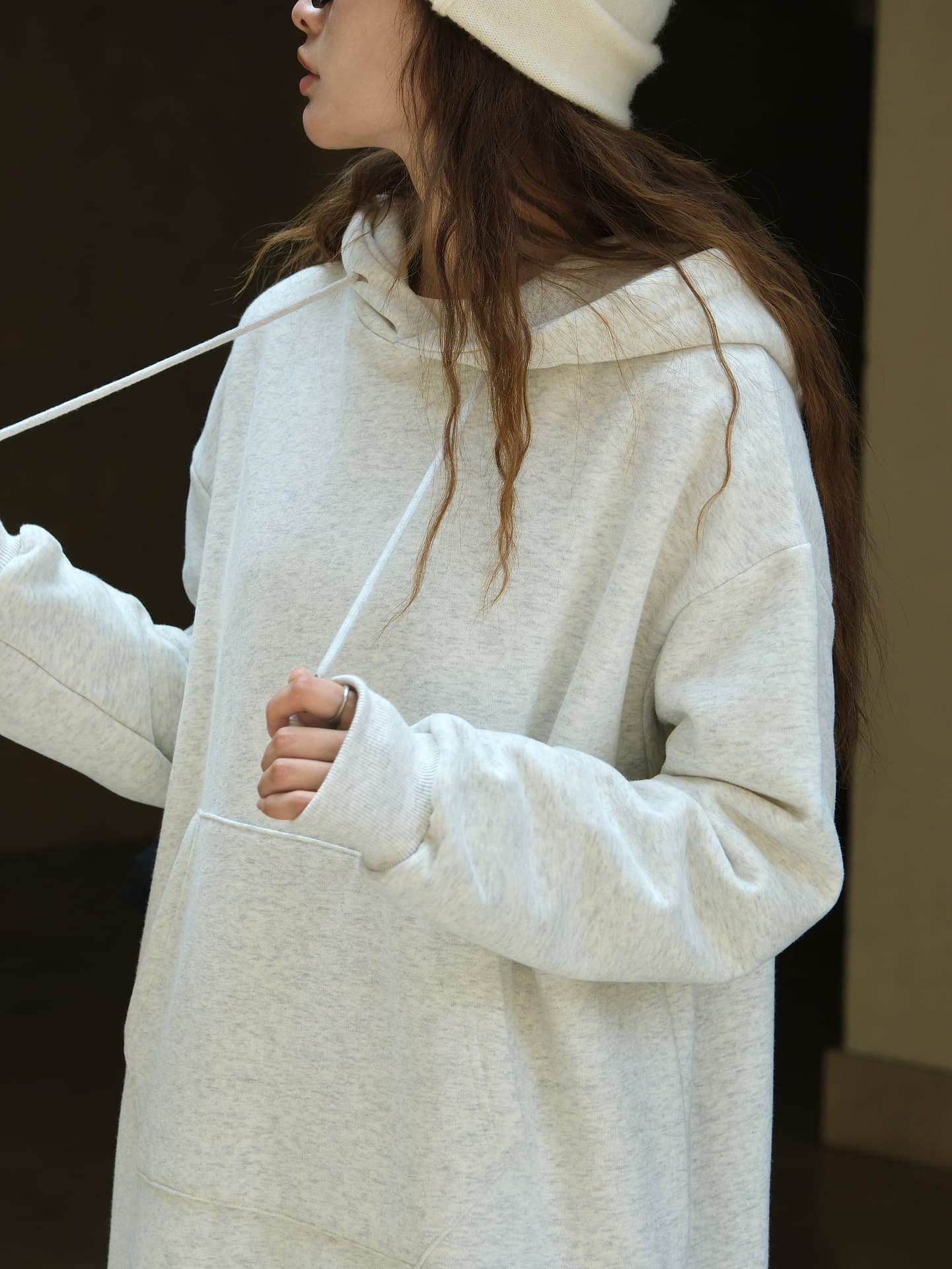 ロングワンピース ふんわりあったかフード付きワンピース