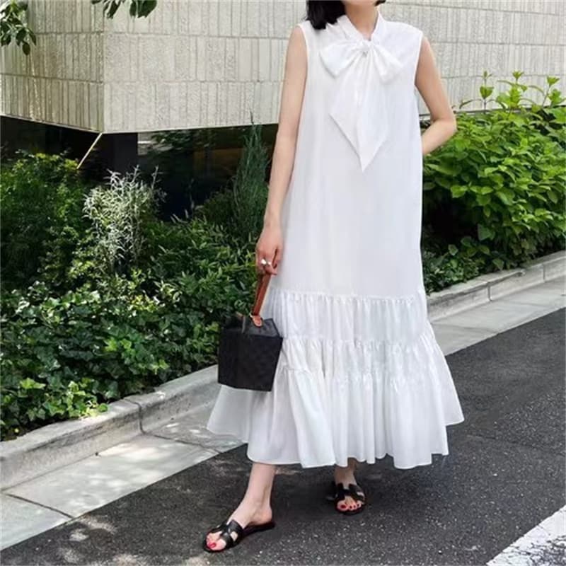 ロングワンピース 夏新作 ノースリーブ ロング ワンピース 体型カバー 大人可愛い