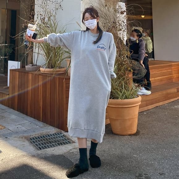 ロングワンピース スウェット ゆったりシルエット 裏起毛 スウェットワンピース