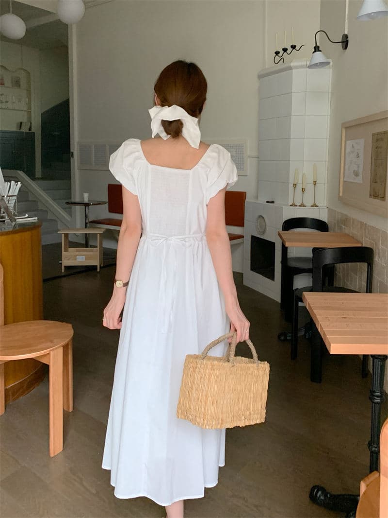 ロングワンピース 春夏新作レース襟シャツワンピース可愛いロング丈