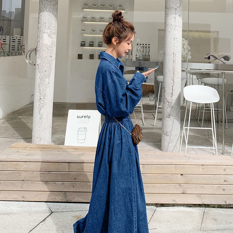 ロングワンピース ギャザーたっぷり優美シルエットワンピース