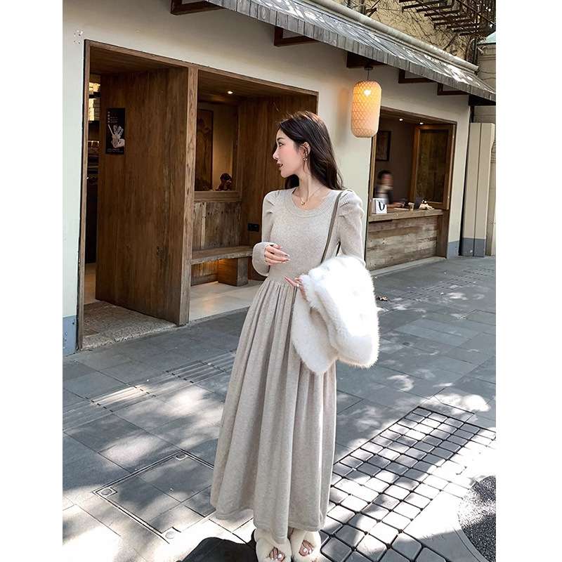 ロングワンピース シャーリング プリンセスニットワンピース