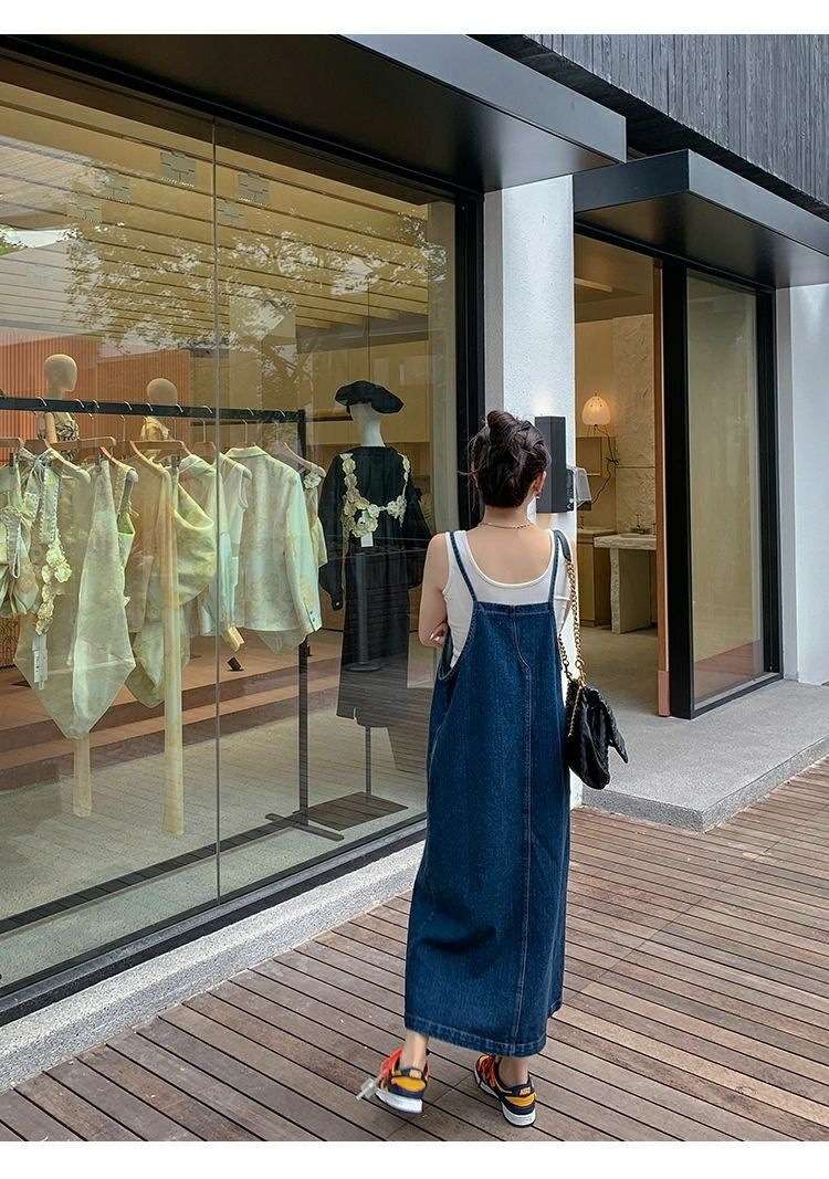 ロングワンピース ゆったりサロペットワンピース