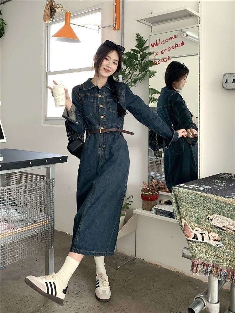 ロングワンピース クラシカル デニムワンピース