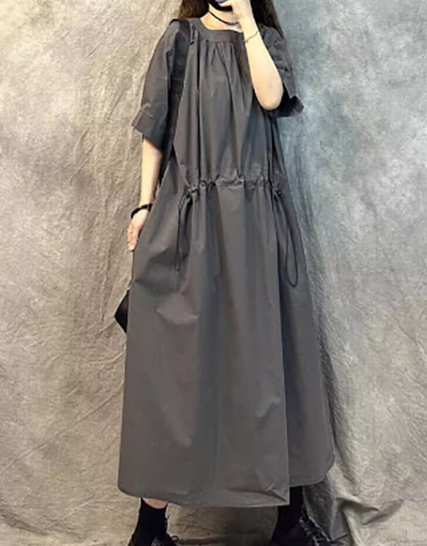 ロングワンピース 送料無料 新作 シャツワンピース レディース ゆったり マタニティ対応 半袖 ロング丈