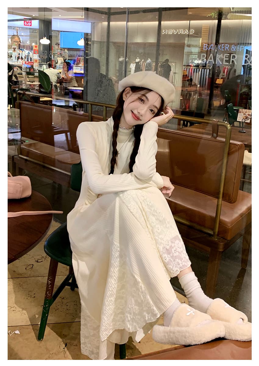 ロングワンピース 優美なフレア レースワンピース