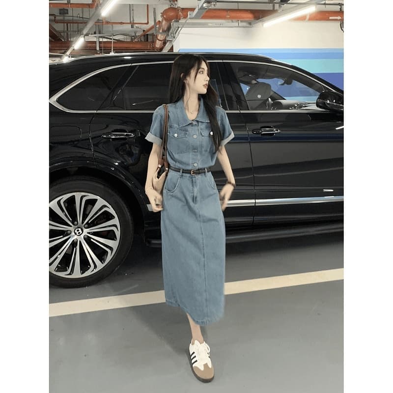 ロングワンピース 大人の余裕シルエット デニムワンピース