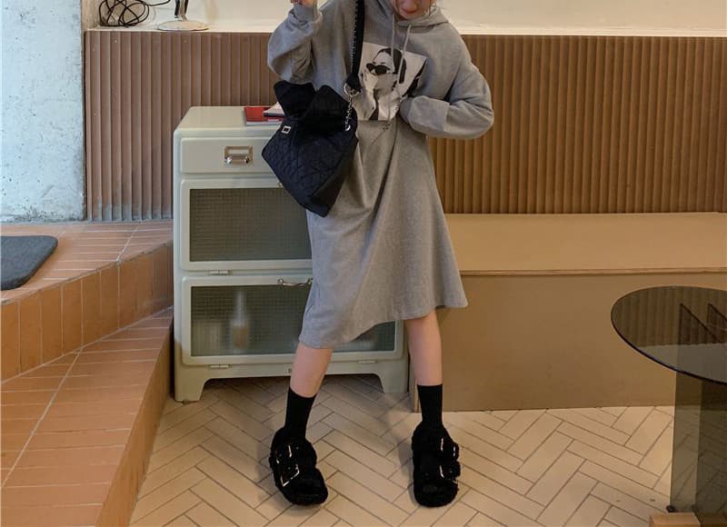 ロングワンピース フード付き切替ゆるふわワンピース