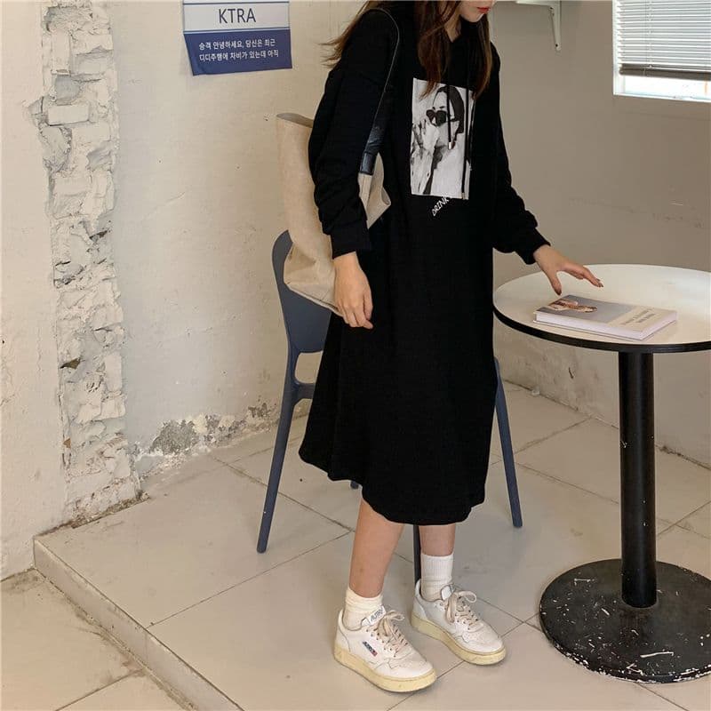 ロングワンピース フード付き切替ゆるふわワンピース