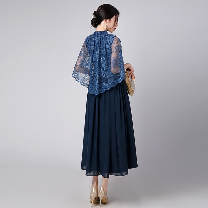 結婚式 披露宴 フォーマルドレス レース袖ロングワンピース