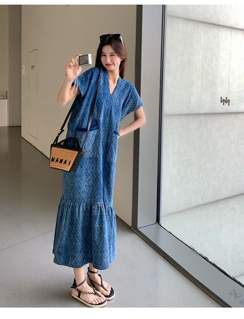 ロングワンピース ゆるふわフレアデニムロングワンピース