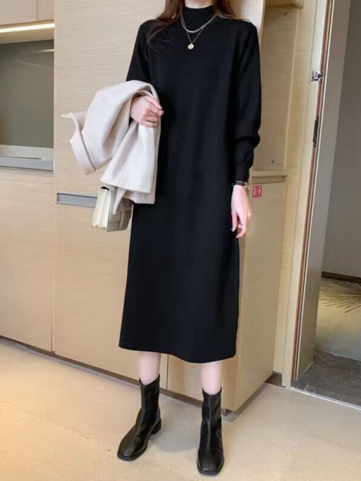 ロングワンピース タートルネック 上質シンプル 大人の余裕タートルワンピース
