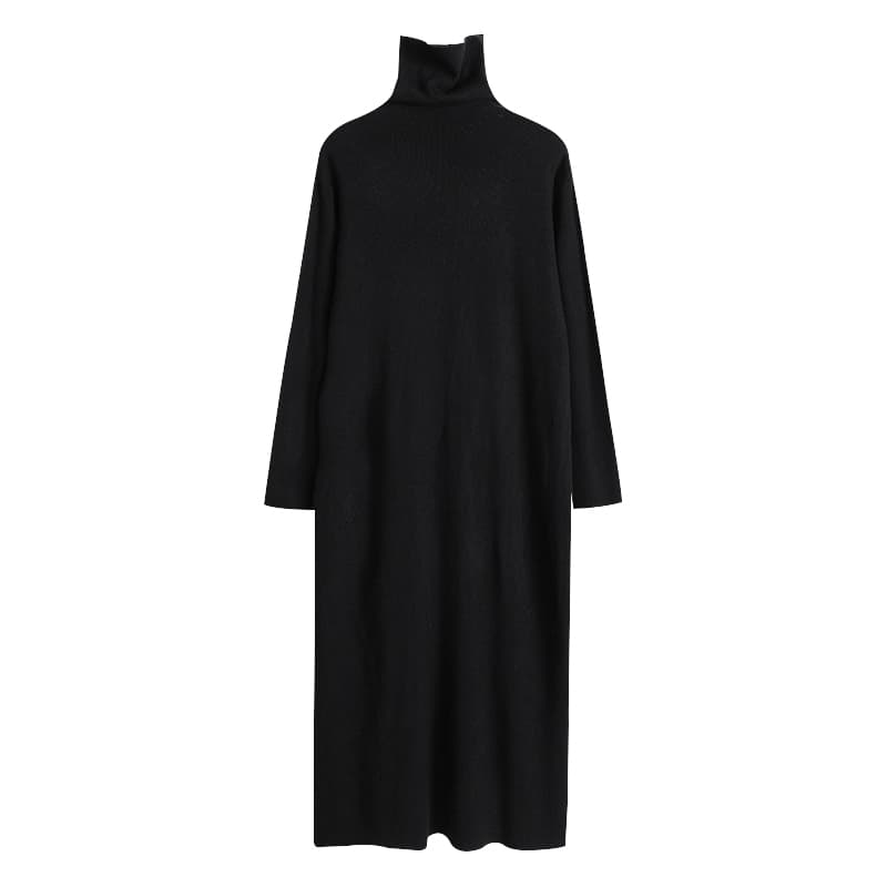 ロングワンピース タートルネックニットワンピース