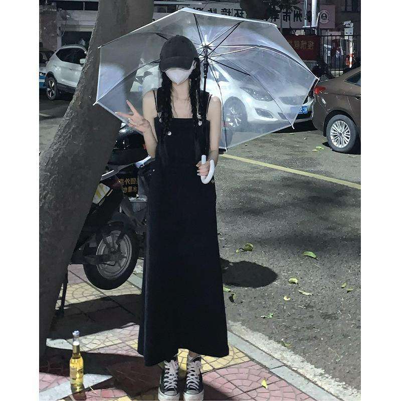 ロングワンピース サロペットデニムワンピース