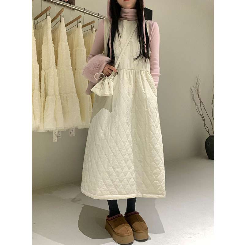 ロングワンピース キルティング ギャザー ロングジャンパースカート