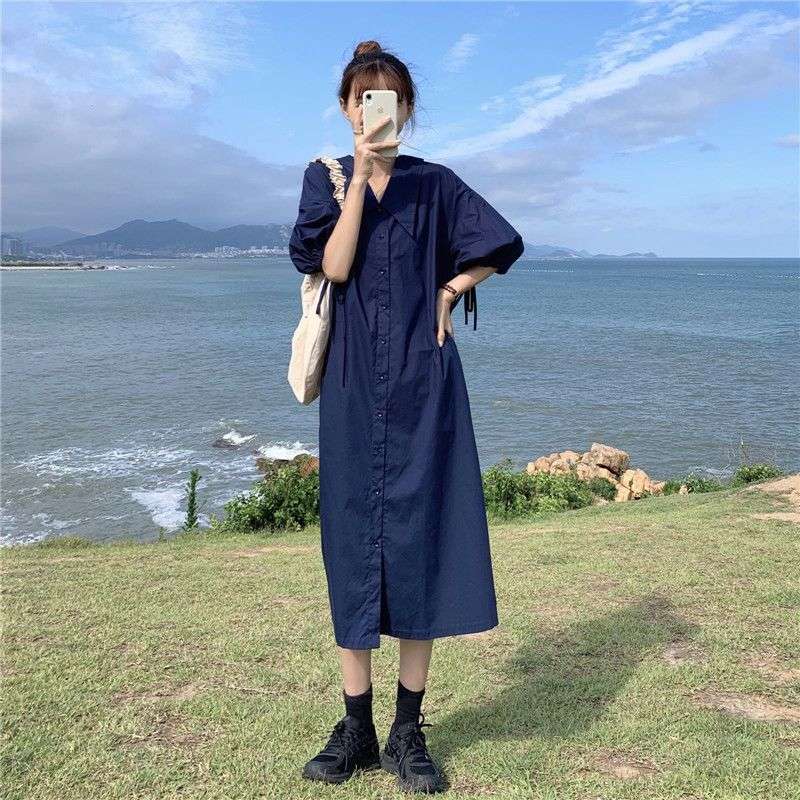 ロングワンピース ふんわり袖のナチュラルワンピース