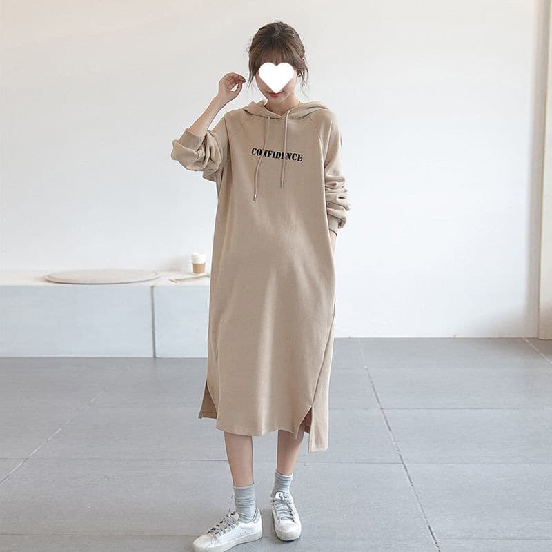 ロングワンピース ゆったりフードポケットワンピース