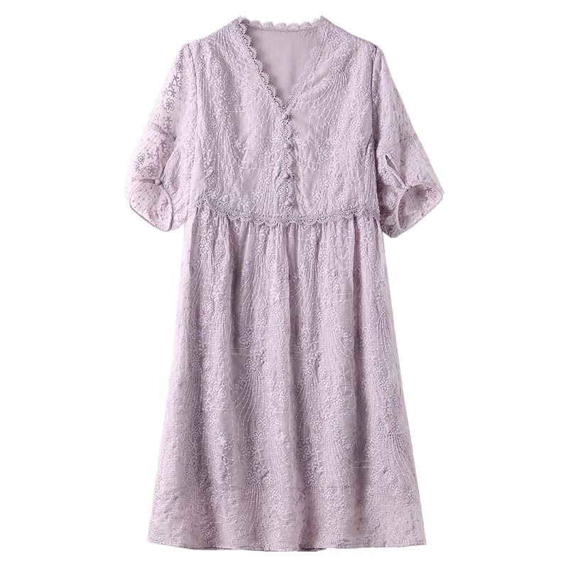 ロングワンピース レース 花柄刺繍入り半袖ワンピース