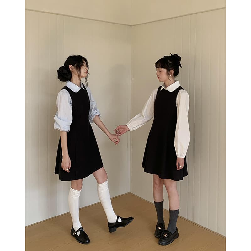 ロングワンピース 清楚レイヤードジャンパースカート