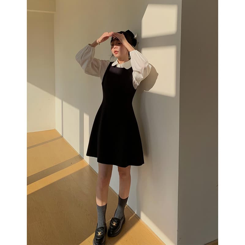 ロングワンピース 清楚レイヤードジャンパースカート