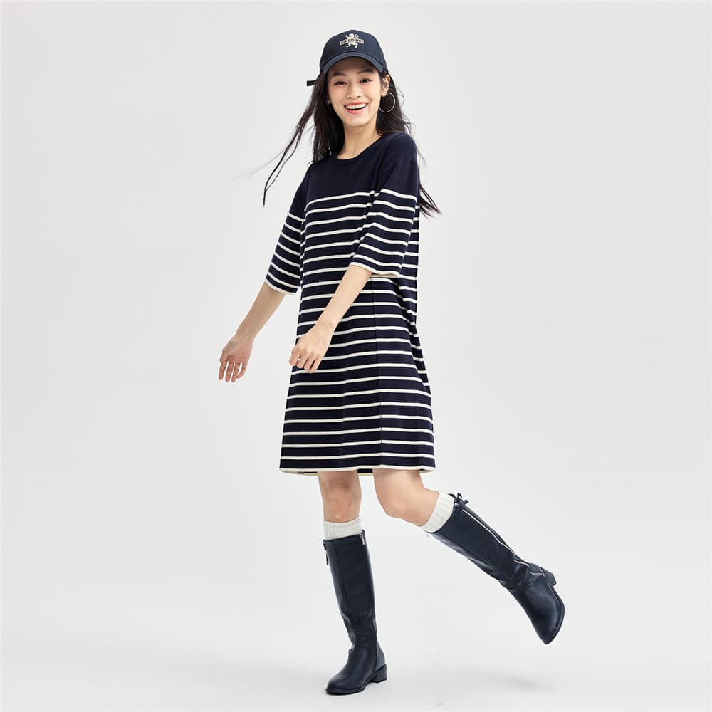 ロングワンピース ニット ボーダー柄ゆったりニットロングワンピース