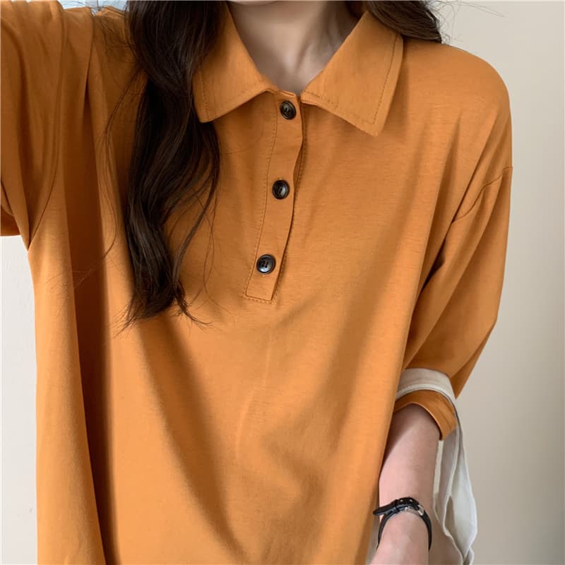 ロングワンピース シャツ ゆったり襟付き半袖ロングワンピース
