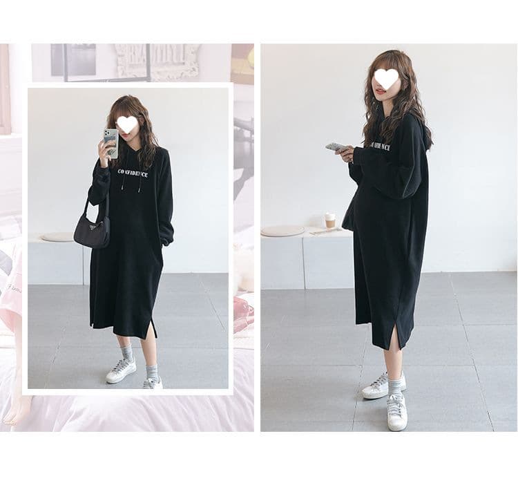 ロングワンピース ゆったりフードポケットワンピース