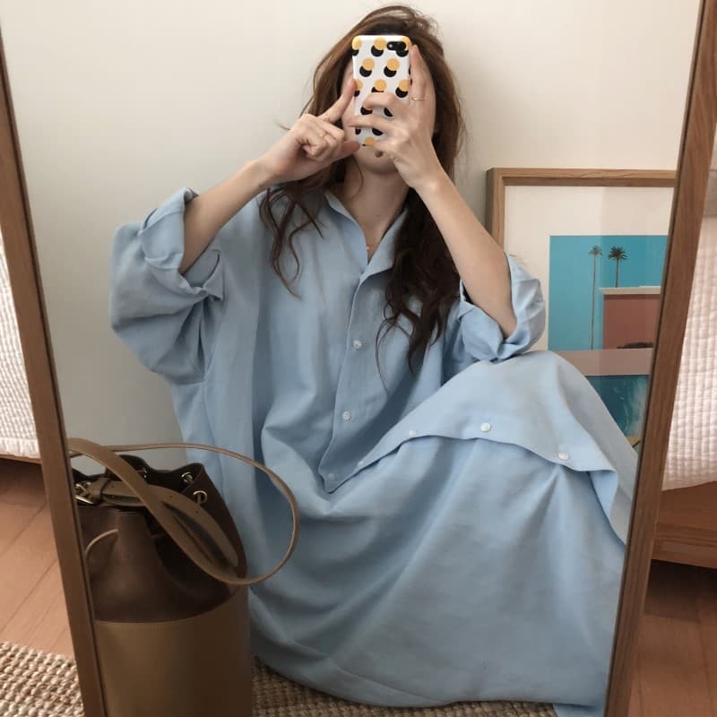 ロングワンピース シャツ オーバーサイズシャツワンピース前開きロング丈