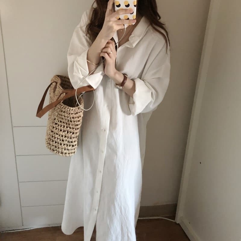 ロングワンピース シャツ オーバーサイズシャツワンピース前開きロング丈