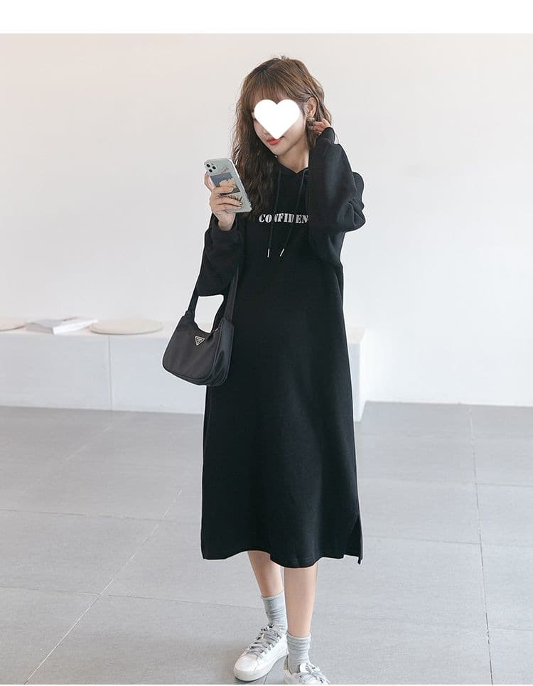ロングワンピース ゆったりフードポケットワンピース