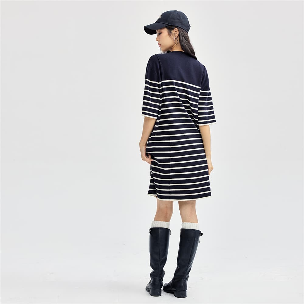 ロングワンピース ニット ボーダー柄ゆったりニットロングワンピース