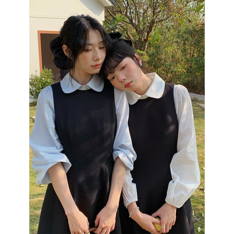 ロングワンピース 清楚レイヤードジャンパースカート