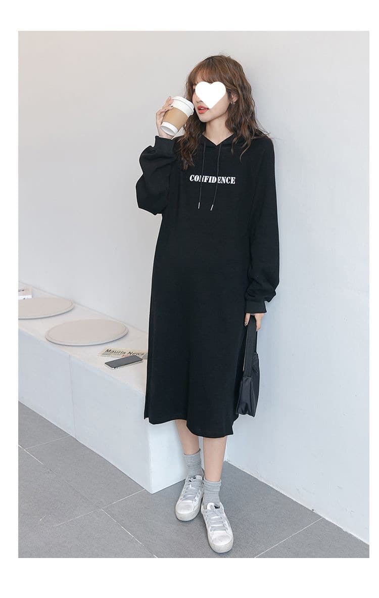 ロングワンピース ゆったりフードポケットワンピース