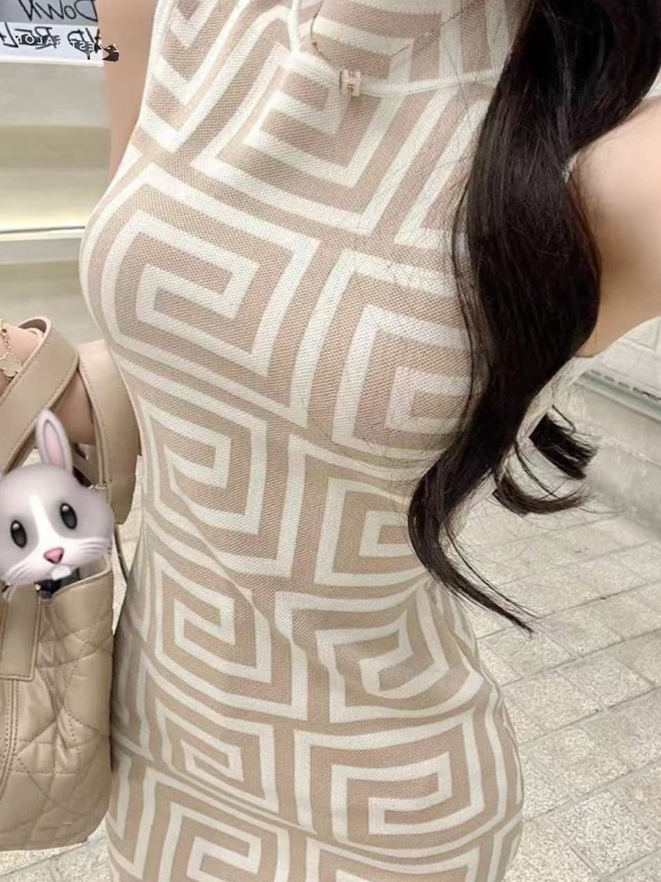 ワンピース タートルネック 幾何学模様タイト美シルエットワンピース