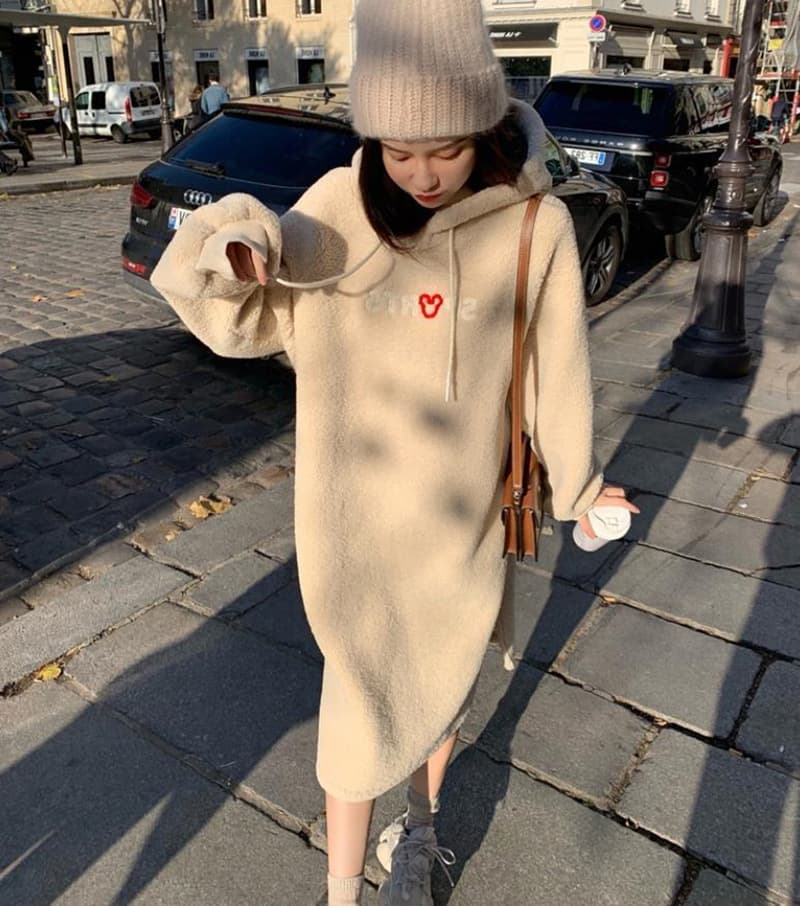 ロングワンピース ふんわりモコモコ ゆったりワンピース