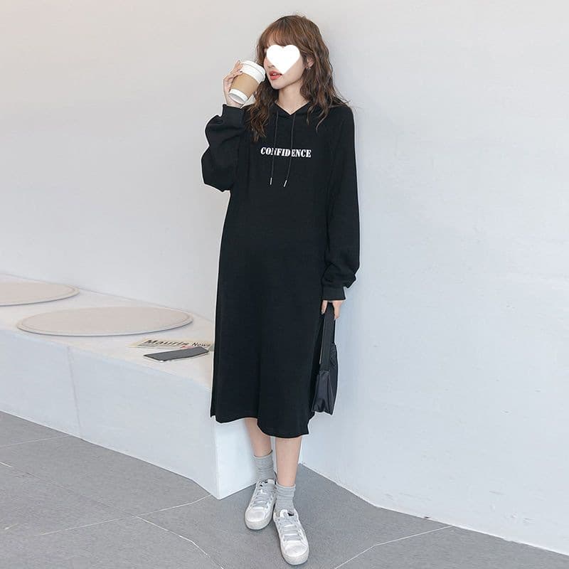 ロングワンピース ゆったりフードポケットワンピース