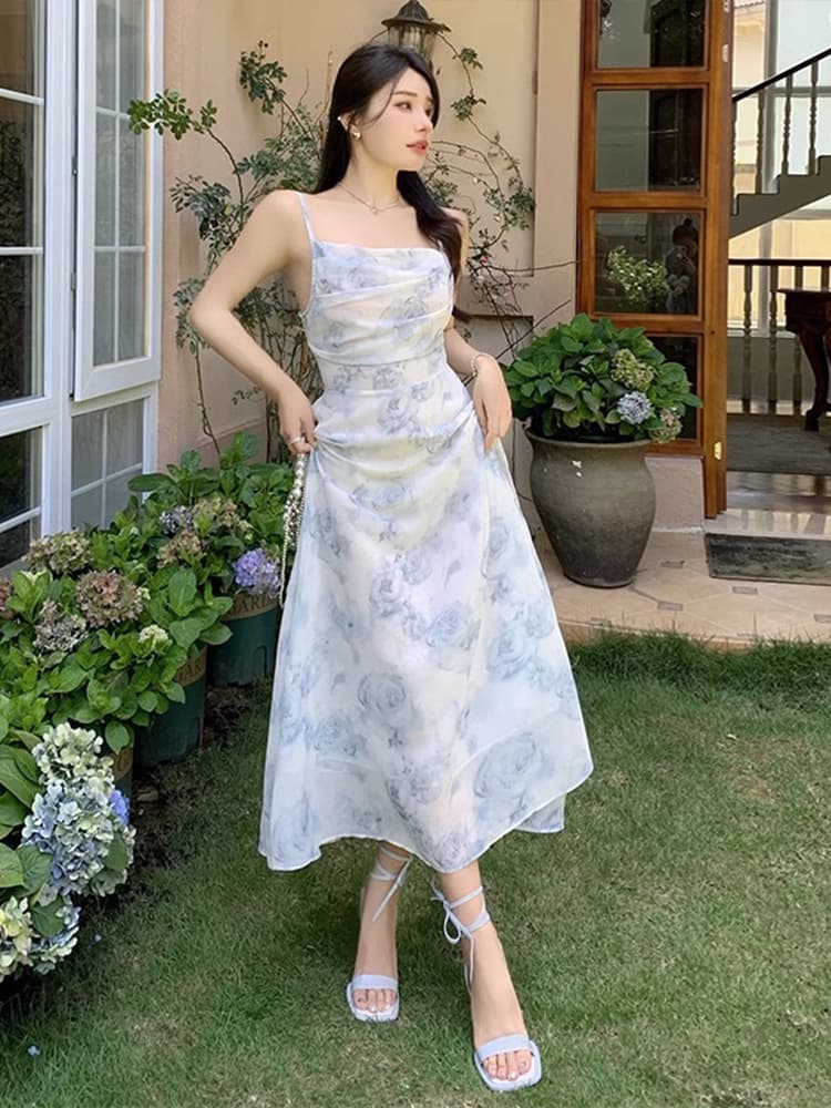 ロングワンピース キャミ 花柄シフォン素材キャミソールロングワンピース