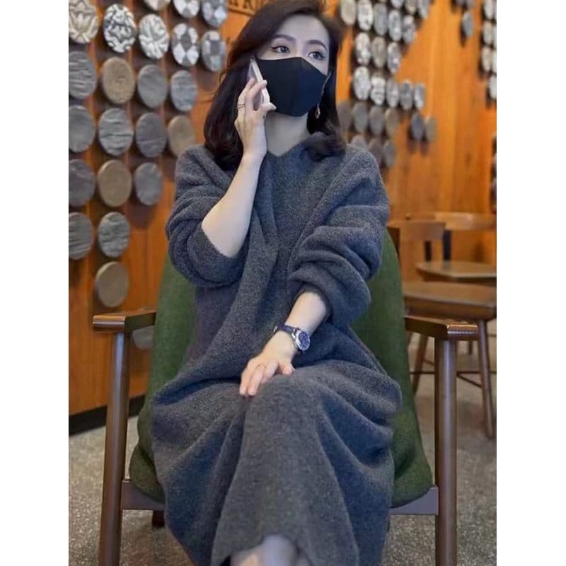ロングワンピース ニット シンプルゆるふわニットワンピース