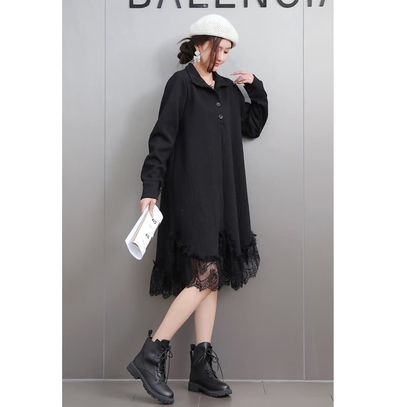 ロングワンピース レース 裾レース切替ゆったりワンピース