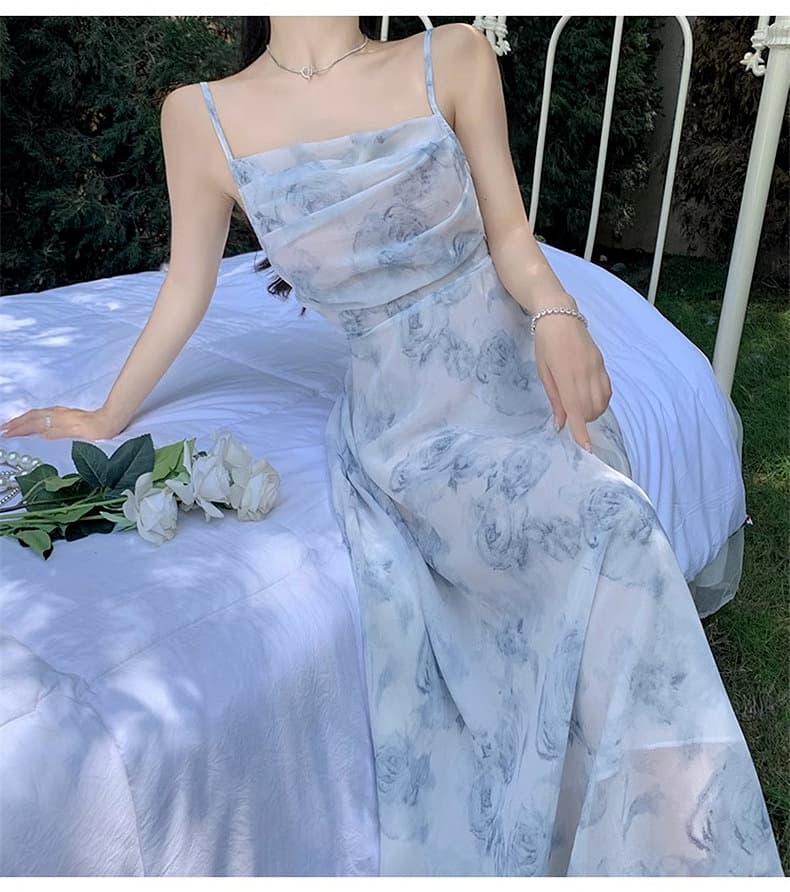 ロングワンピース キャミ 花柄シフォン素材キャミソールロングワンピース