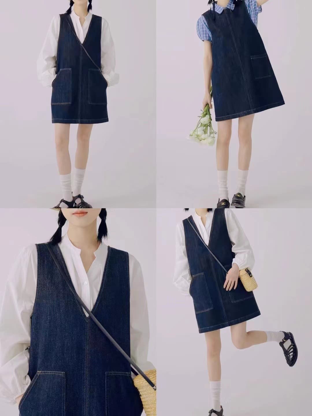 ロングワンピース デニムジャンパースカート ゆったりシルエット