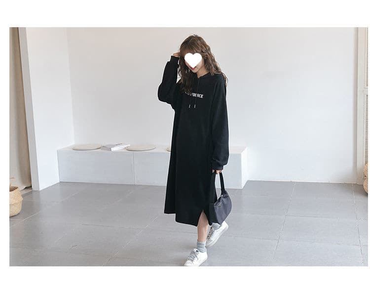 ロングワンピース ゆったりフードポケットワンピース