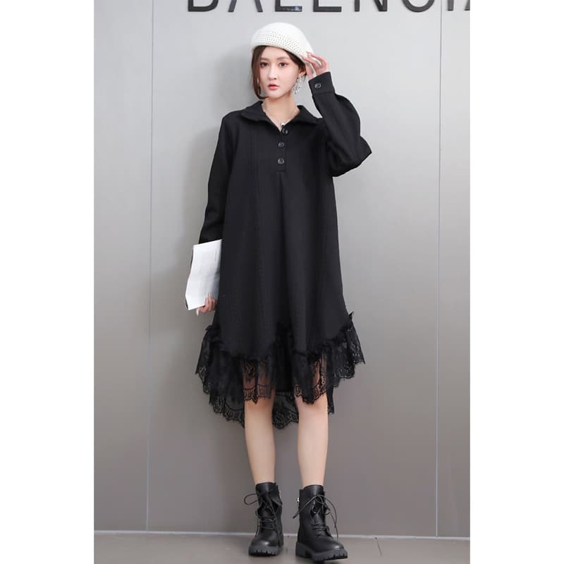 ロングワンピース レース 裾レース切替ゆったりワンピース